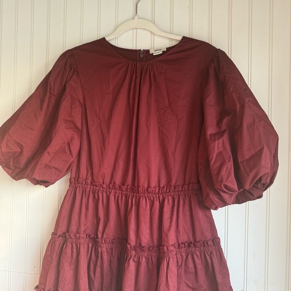 Jason Wu Size 10 Burgundy Wine Balloon Sleeve Tiered Mini Dress - Picture 7 of 13